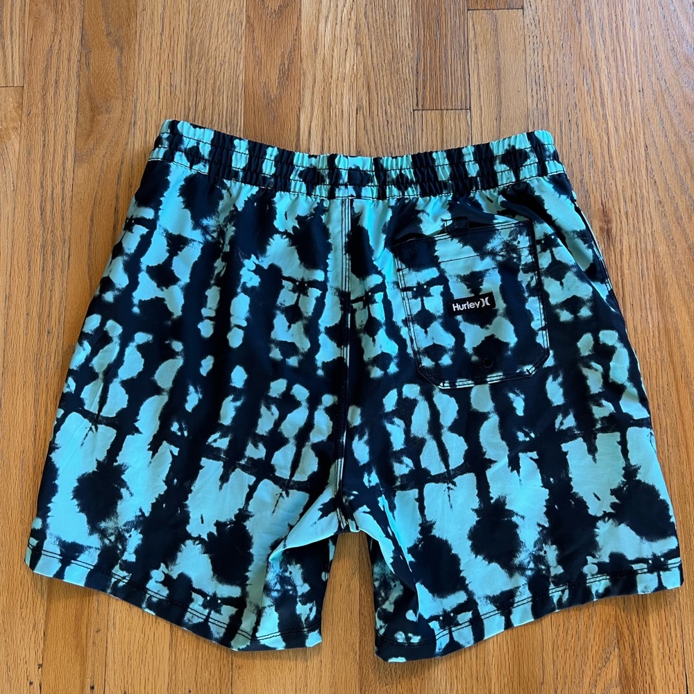 Hurley Men's Navy and Aqua Tie-Dye Athletic Swimsuit